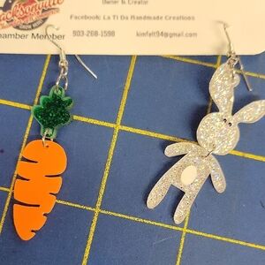 Glittery Bunny Carrot 2" Earrings Easter Spring Rabbit
